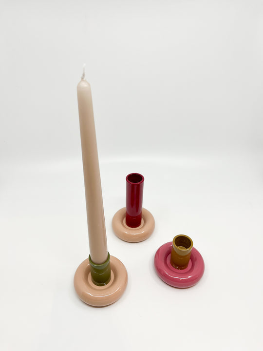 Bougeoir Donut taille S couleur olive et rose
