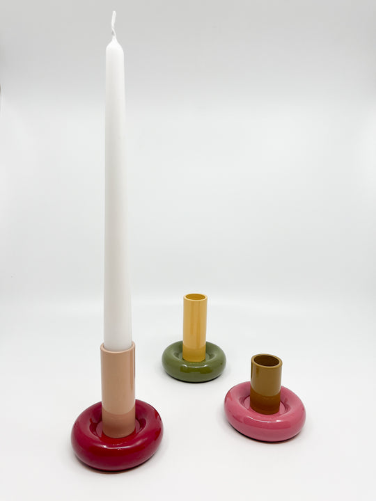 Bougeoir Donut taille M couleur rose et rouge