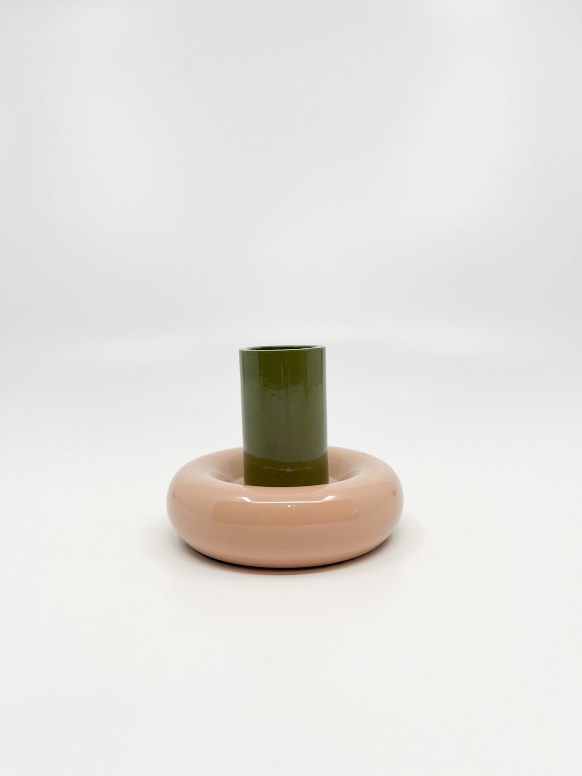 Bougeoir Donut taille S couleur olive et rose - Les Fleurs Sauvages - bougeoir