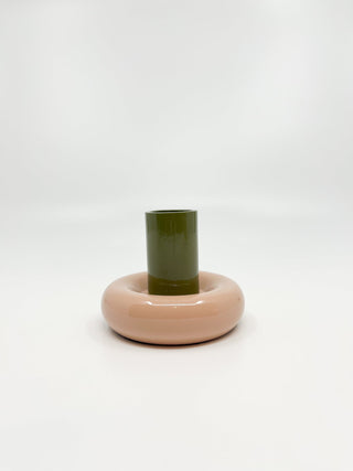 Bougeoir Donut taille S couleur olive et rose - Les Fleurs Sauvages - bougeoir