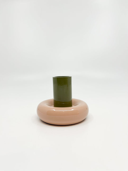 Bougeoir Donut taille S couleur olive et rose - Les Fleurs Sauvages - bougeoir