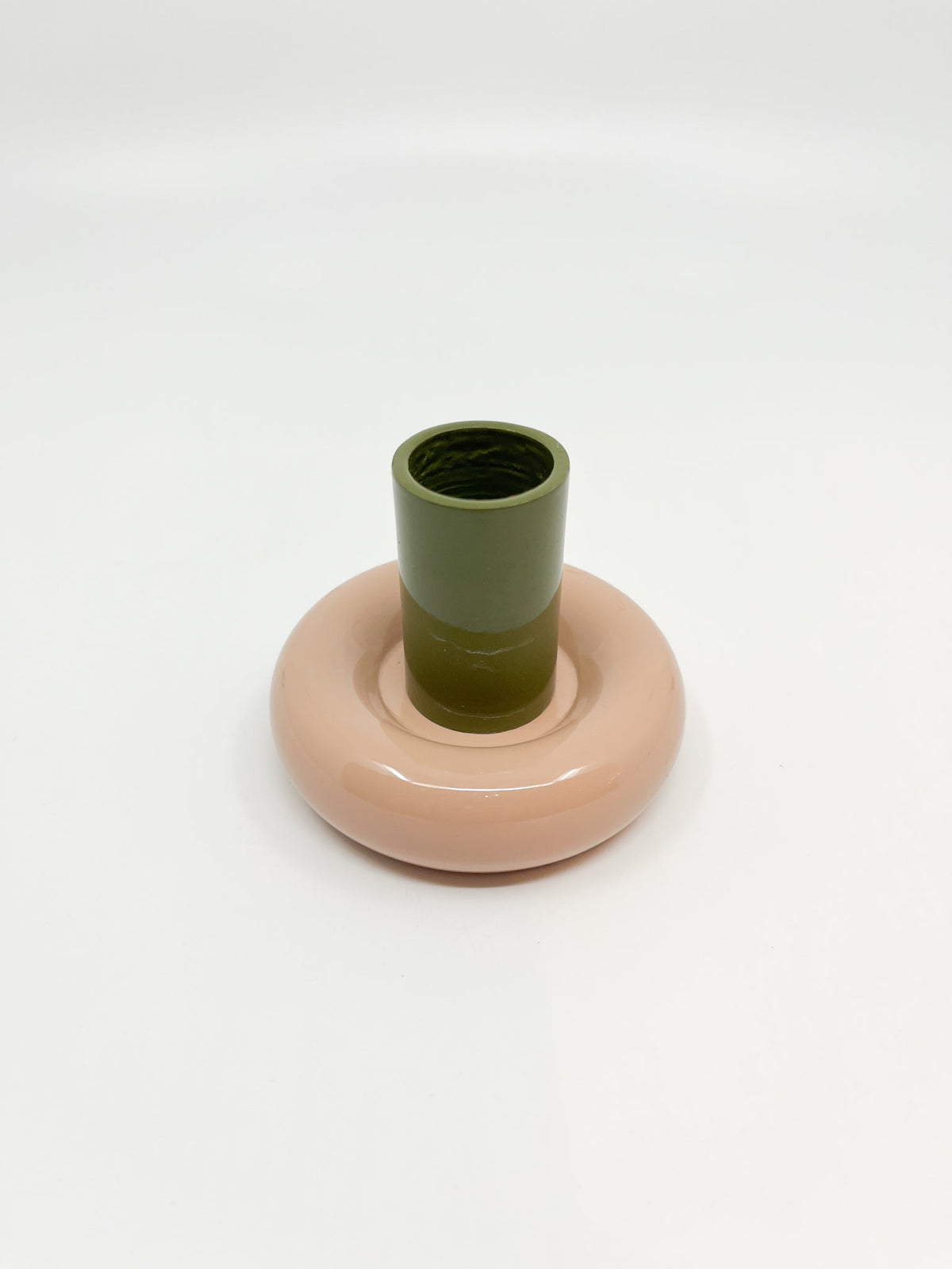 Bougeoir Donut taille S couleur olive et rose - Les Fleurs Sauvages - bougeoir