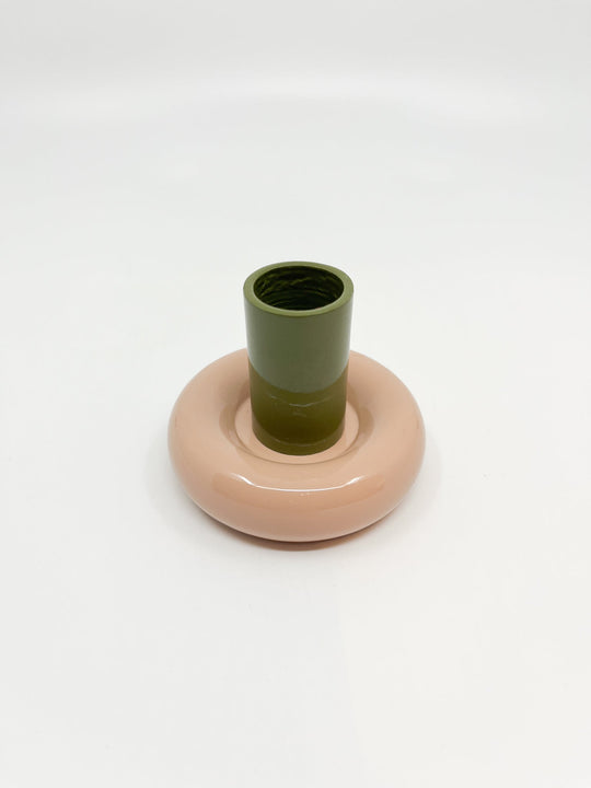 Bougeoir Donut taille S couleur olive et rose - Les Fleurs Sauvages - bougeoir