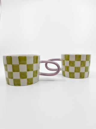 Tasse à carreaux vert et blanc - Les Fleurs Sauvages - mug
